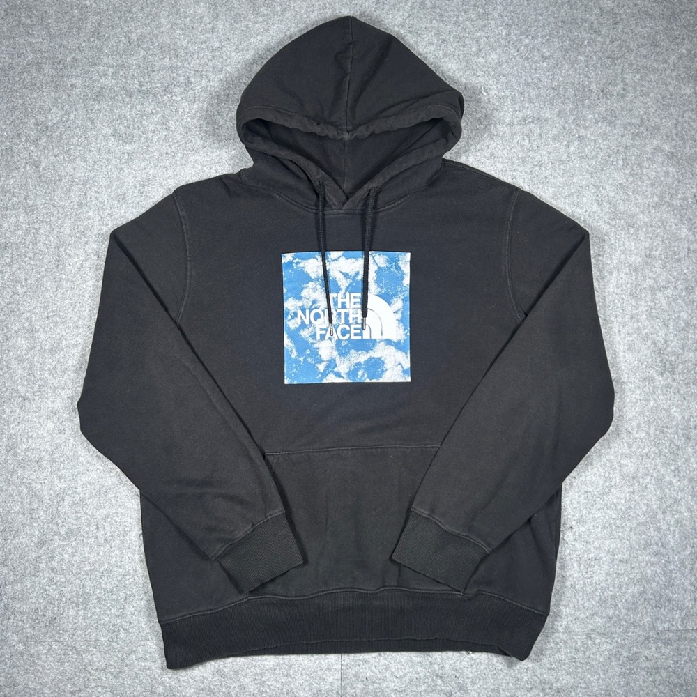 The North Face hoodie mens L Black Box Logo Cloud Graphic Pullover Streetwear
